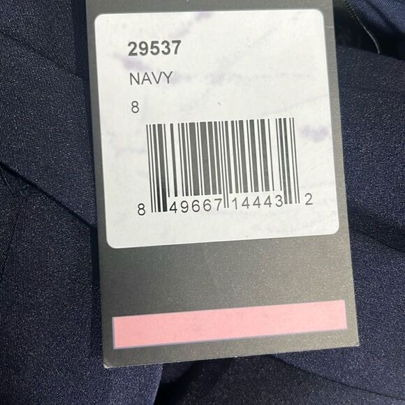 LA FEMME 29537 OFF THE SHOULDER NAVY TRUMPET GOWN SIZE 8 NWT $418 - Picture 3 of 7